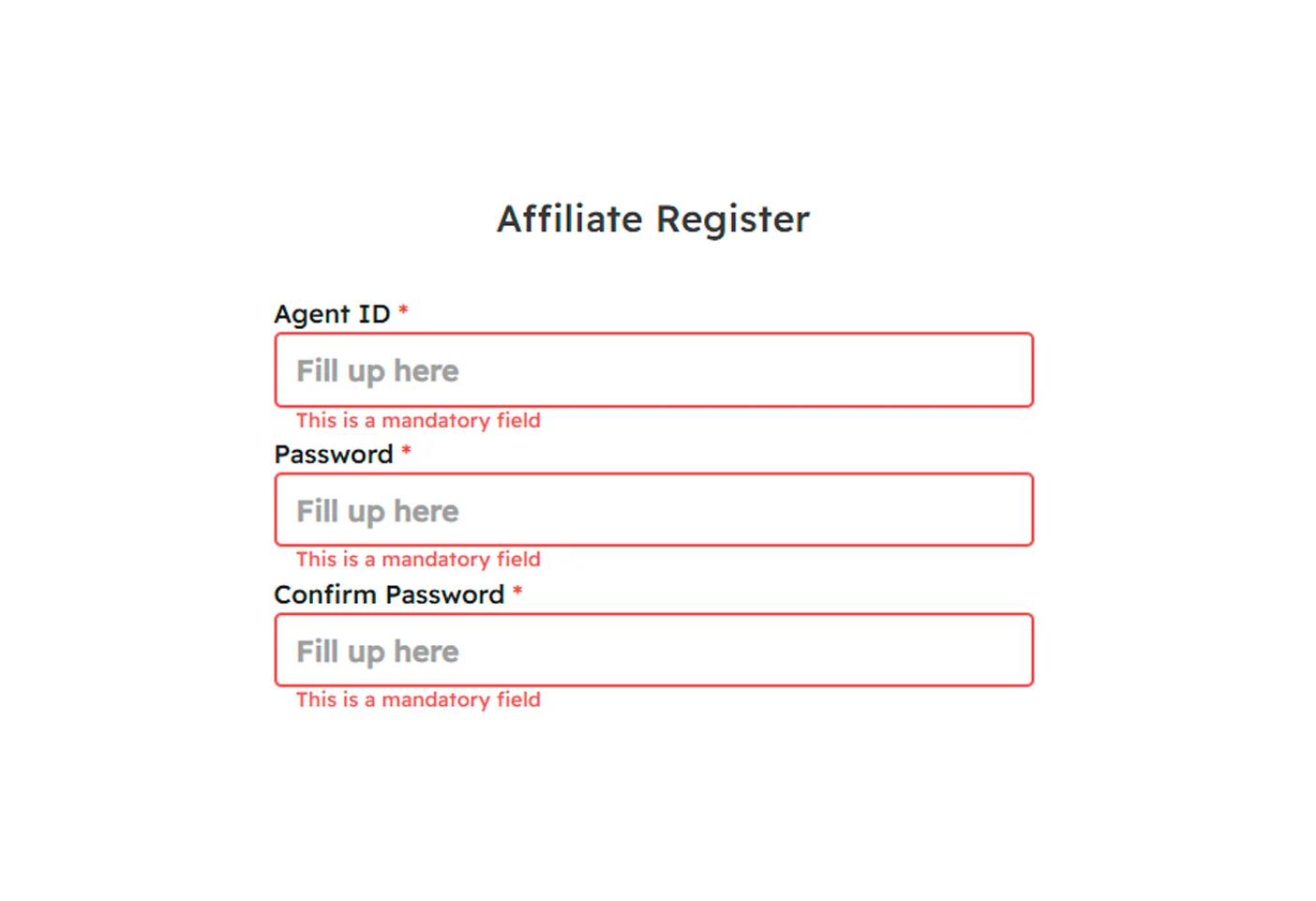 Fill in the required details to set up your affiliate account.