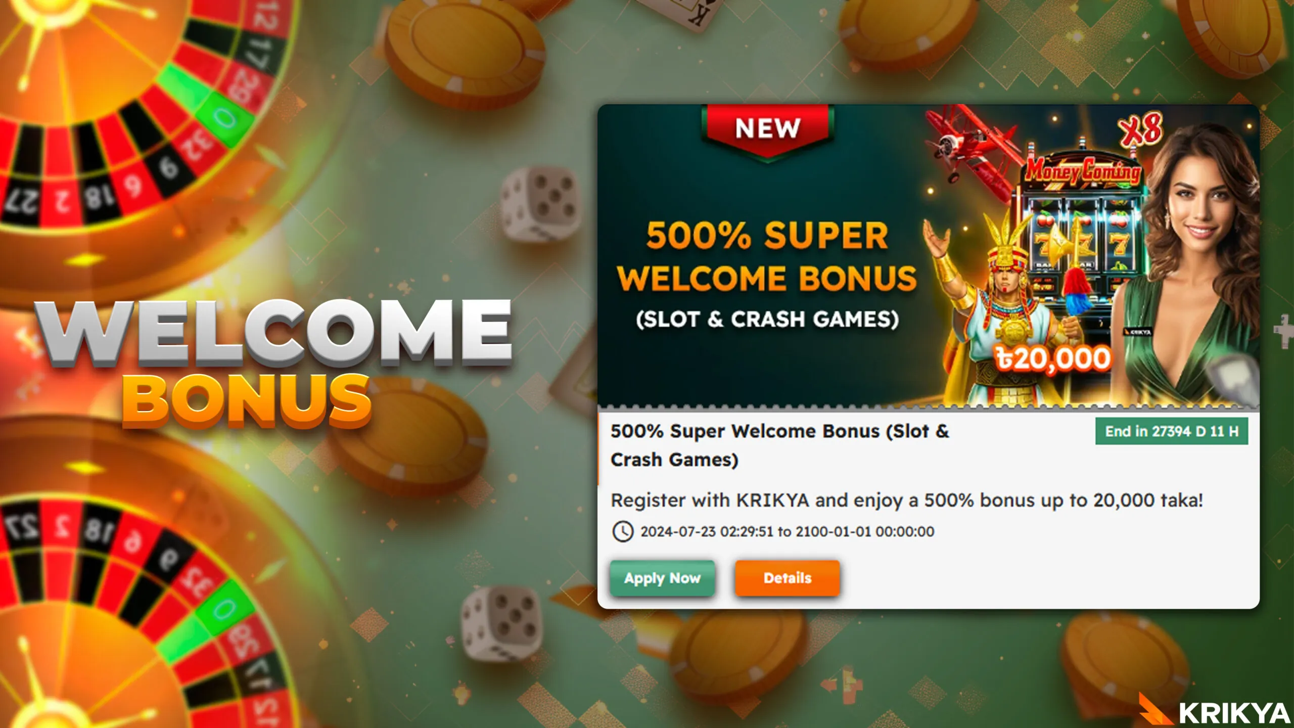 Welcome bonus from Krikya